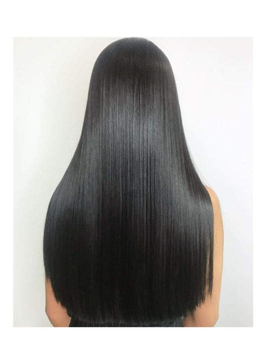 28 Inches Long Black Natural Straight Lace Front Luxury Wig (Heat Resistant Human Blend)