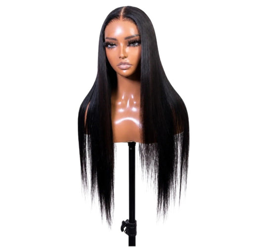 28 Inches Long Black Natural Straight Lace Front Luxury Wig (Heat Resistant Human Blend)