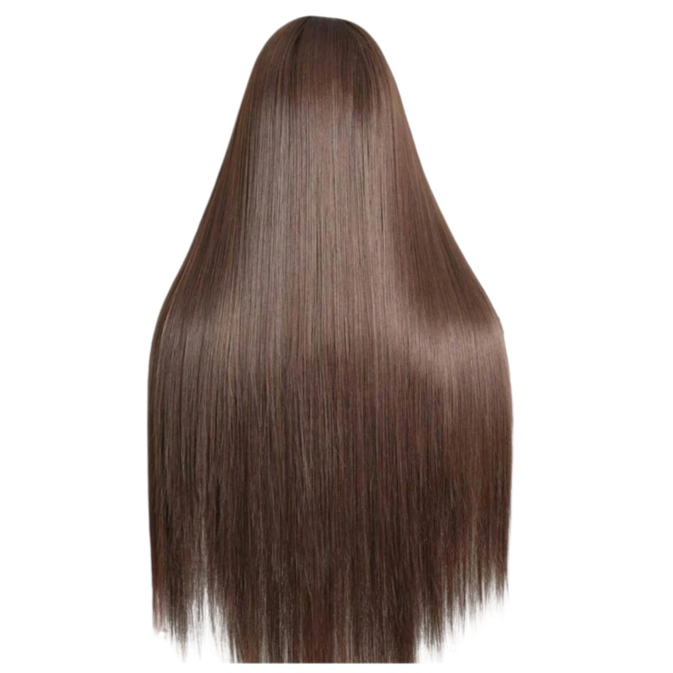 28 Inches Long Brown Natural Straight Lace Front  Luxury Wig (Heat Resistant Human Blend)