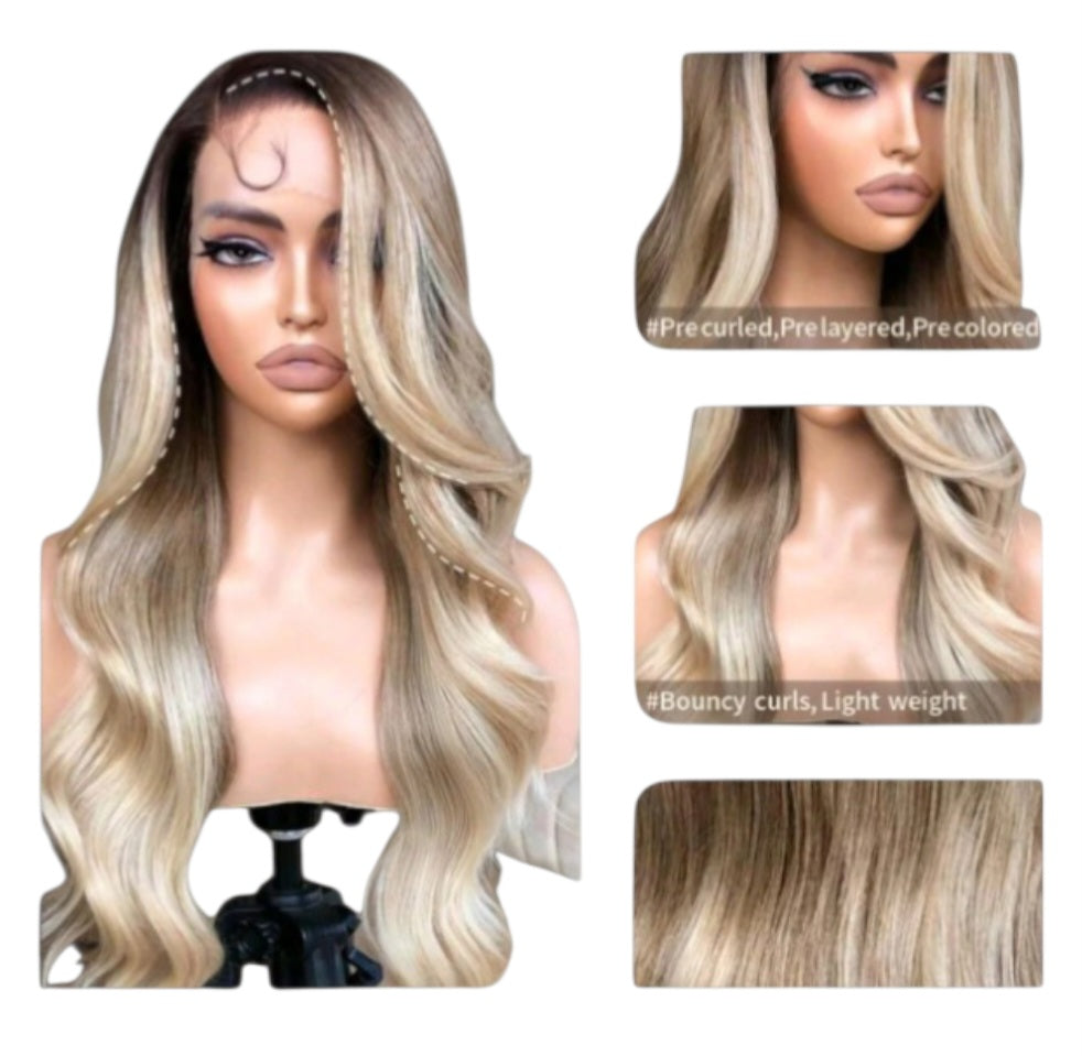 28 Inches Beyonce Style Ombre Blonde Luxury Wig (Heat Resistant Human Blend)