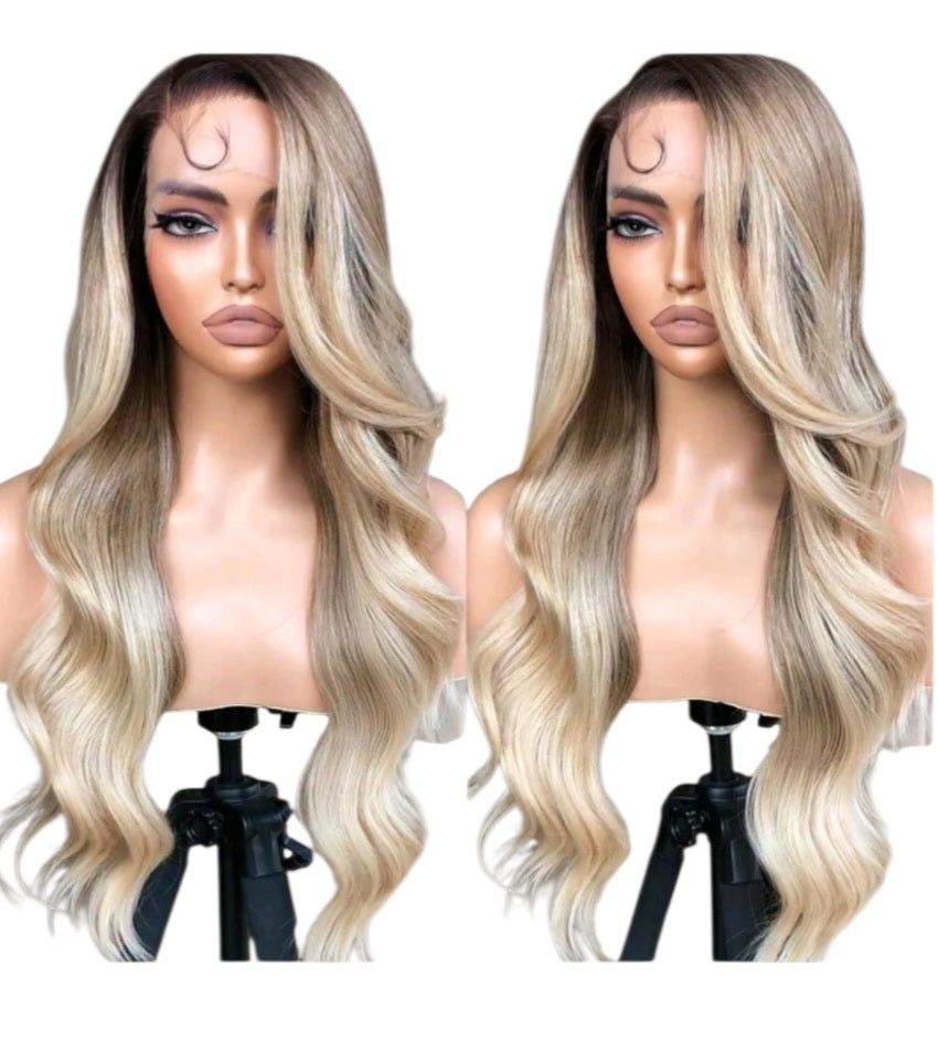 28 Inches Beyonce Style Ombre Blonde Luxury Wig (Heat Resistant Human Blend)