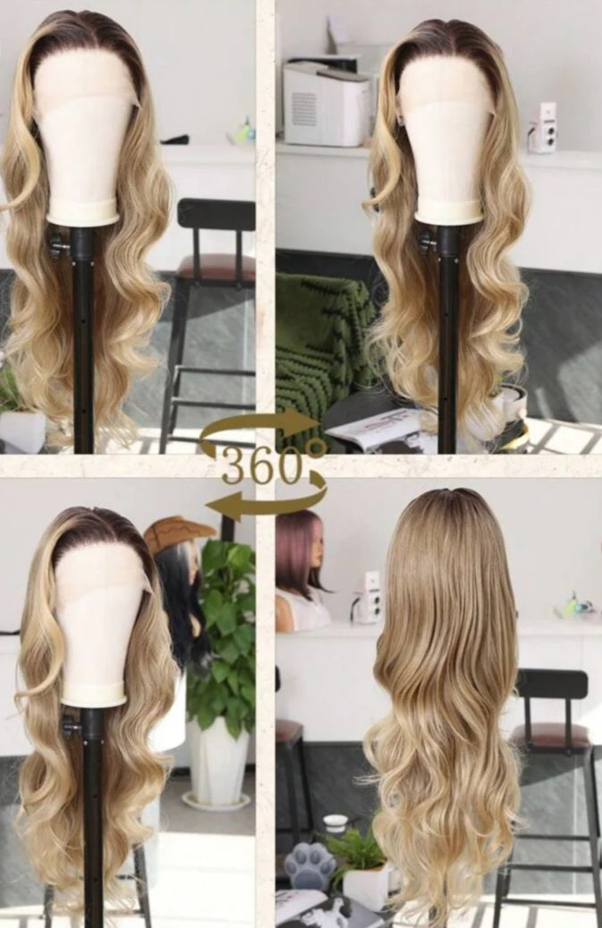 28 Inches Beyonce Style Ombre Blonde Luxury Wig (Heat Resistant Human Blend)