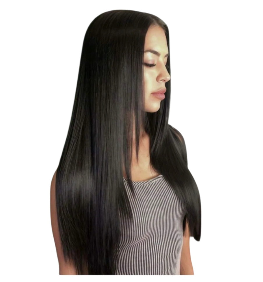24 Inches Straight Black Glueless Luxury Wig (Heat Resistant Human Blend)