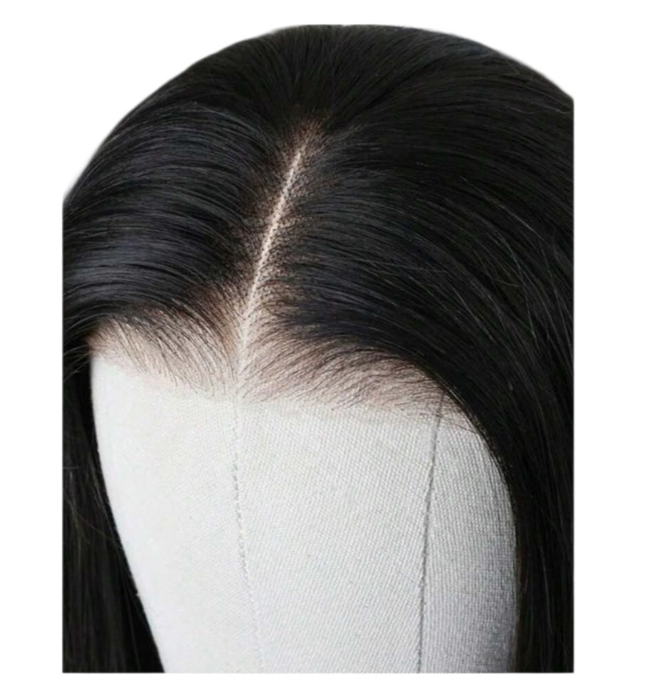 24 Inches Straight Black Glueless Luxury Wig (Heat Resistant Human Blend)