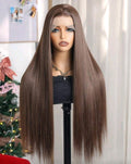 28 Inches Long Brown Natural Straight Lace Front  Luxury Wig (Heat Resistant Human Blend)